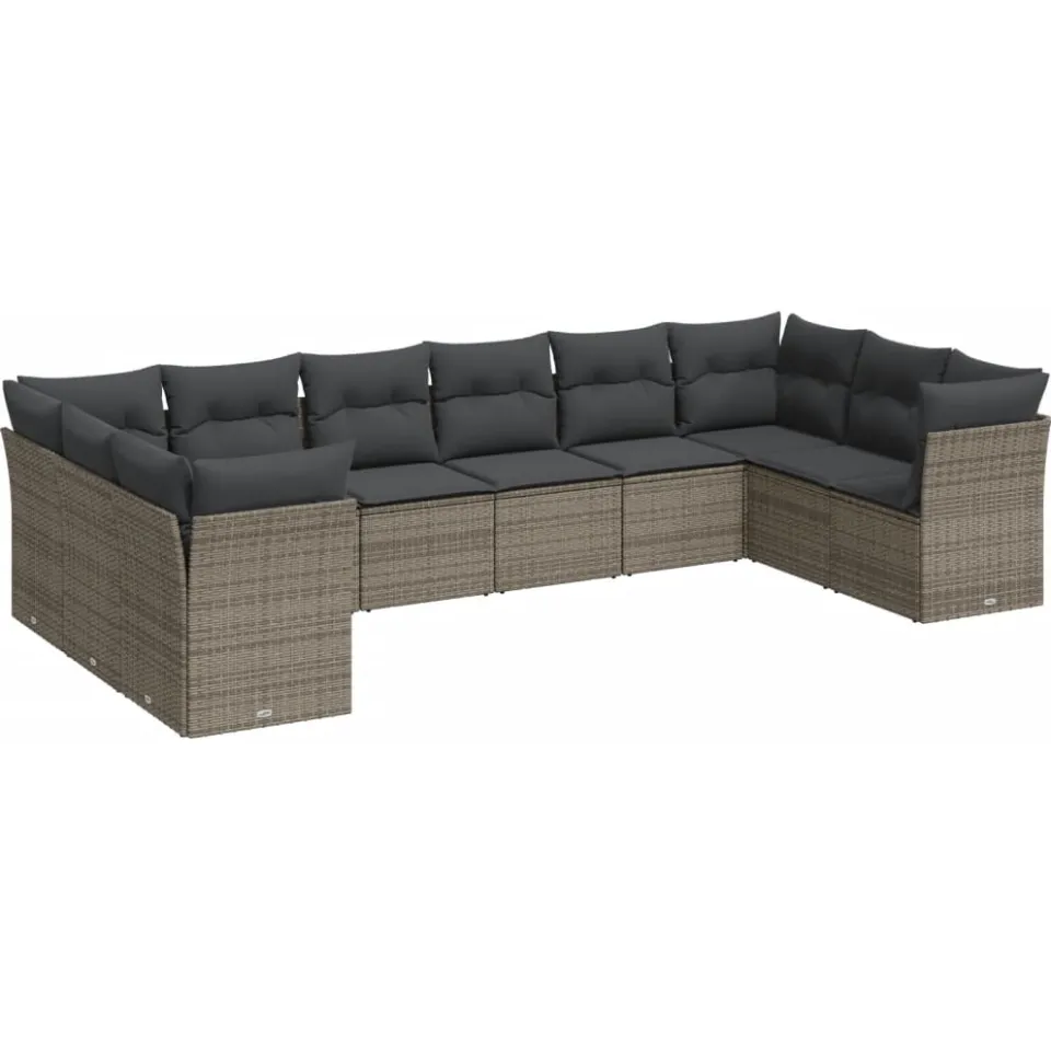 vidaXL 10-delige Loungeset met kussens poly rattan grijs