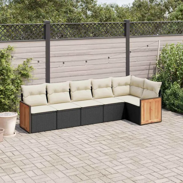 vidaXL 6-delige Loungeset met kussens poly rattan zwart, foto 2