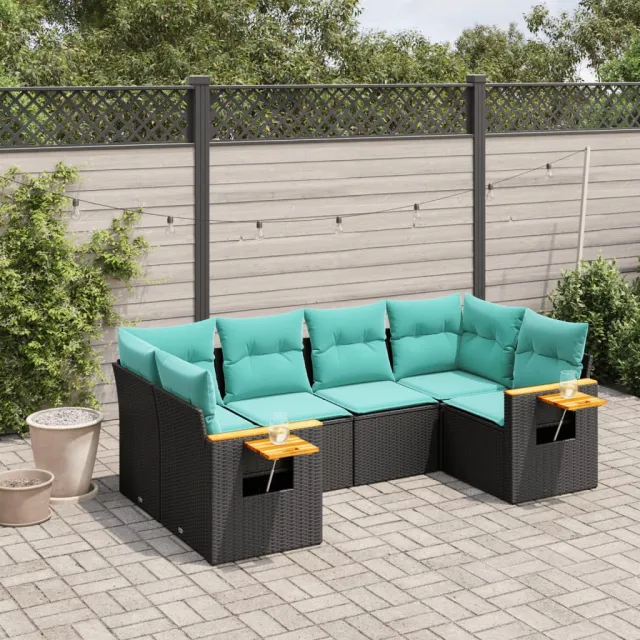 vidaXL 6-delige Loungeset met kussens poly rattan zwart, foto 2