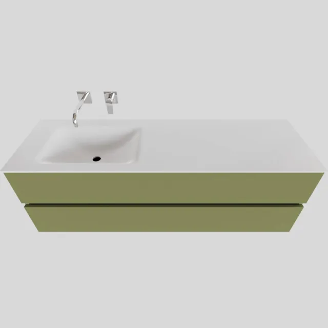 Boss & Wessing Badkamermeubel Solid Surface BWS Oslo 200x46 cm Mat Groen Wasbak Links (0 kraangaten, 4 lades)