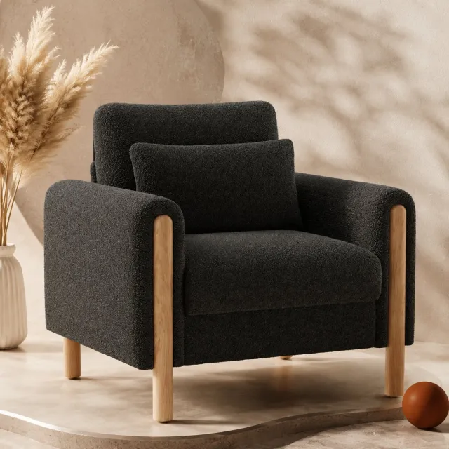 Welltin Fauteuil - Dik zitkussen - Met leuning - Enkel Zetel - Relaxstoel - loungestoel - Comfortabele Design met Houten Frame - Grijs