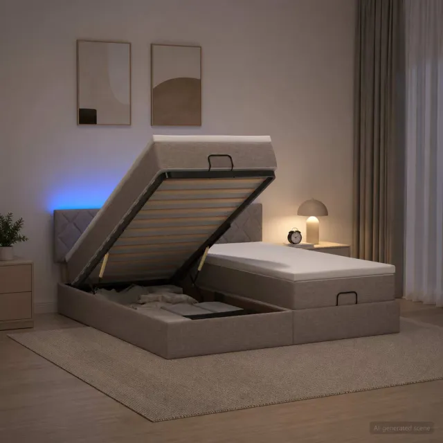 vidaXL Ottoman Bed met Matrassen en LED Taupe 180 x 200 cm Stof
