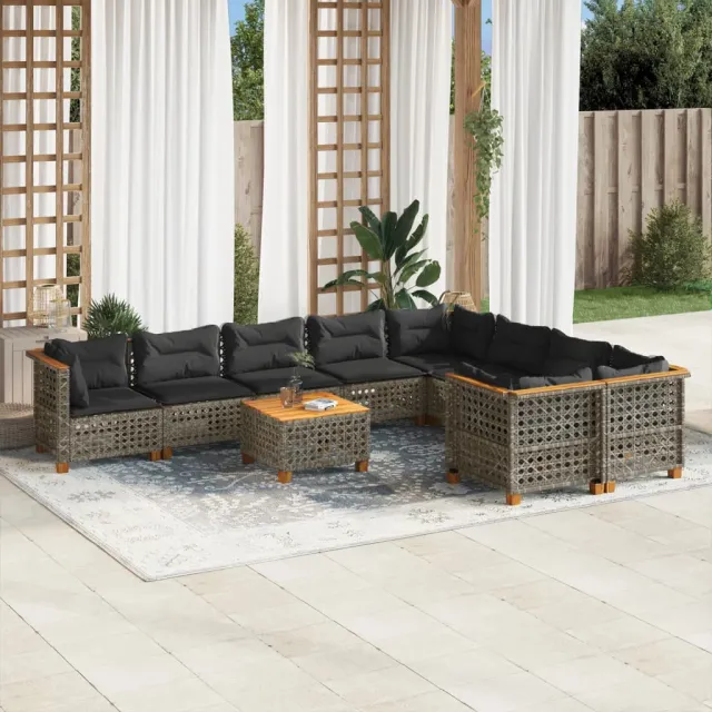 vidaXL 10-delige Loungeset met kussens poly rattan grijs, foto 2