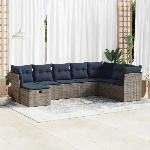 vidaXL 8-delige Loungeset met kussens poly rattan grijs, foto 2