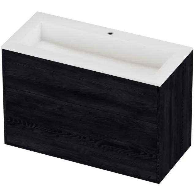 Proline Aristo Badmeubelset Polystone Elegant In Kader 100x46x67 cm Mat White Black Oak Eiken