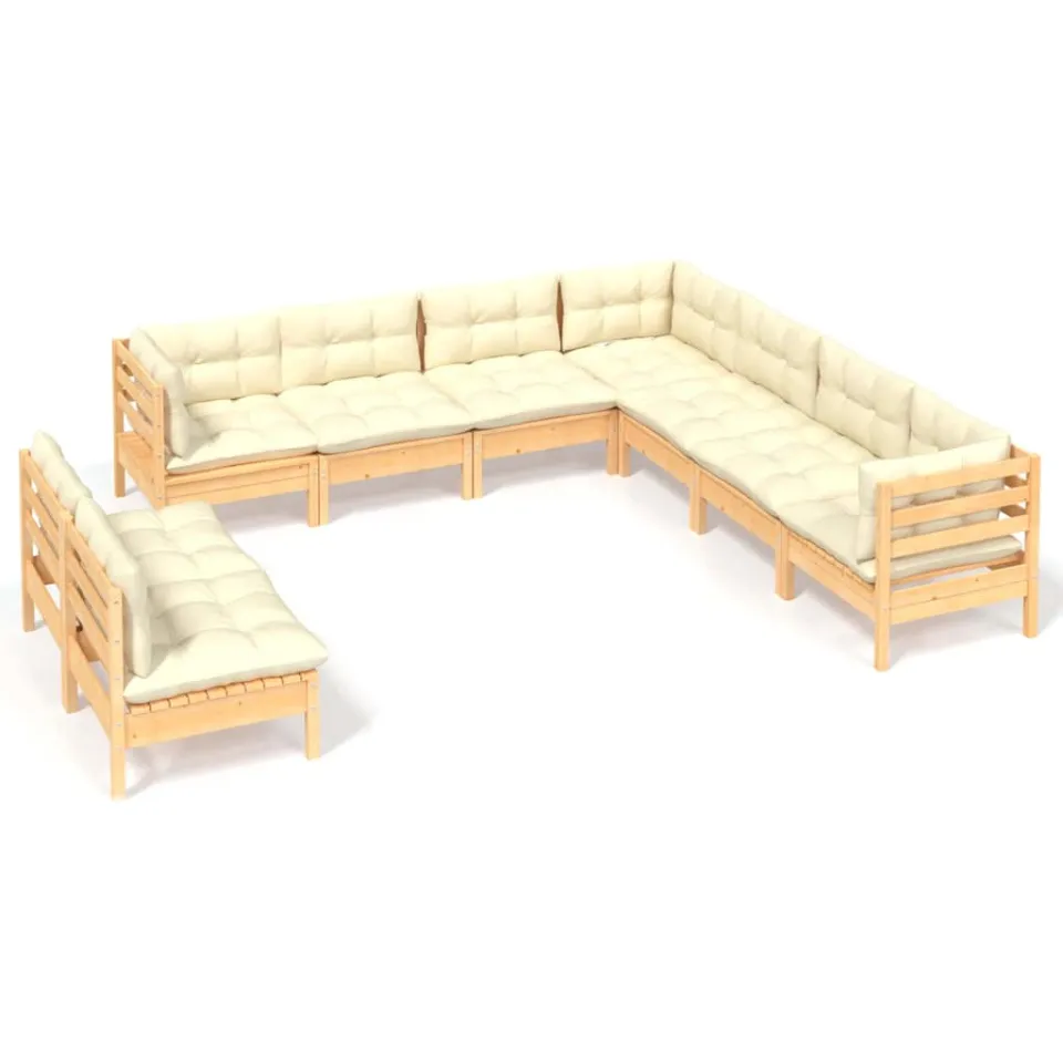 vidaXL 9-delige Loungeset met crèmekleurige kussens massief grenenhout, foto 3