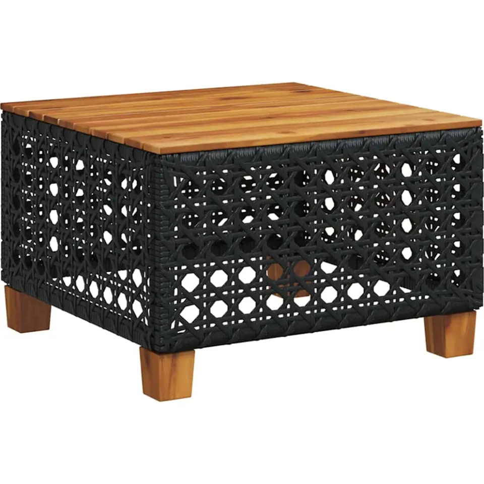 vidaXL Tuintafel 55x55x36 cm poly rattan en acaciahout zwart