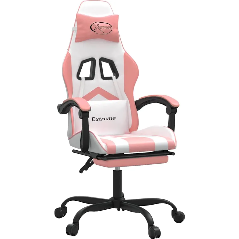 vidaXL Gamestoel met voetensteun kunstleer wit en roze, foto 3