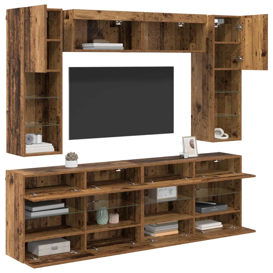 vidaXL TV-wandkastenset 6 st 197 x 30 x 60,5 cm Oudhout bruin, foto 3