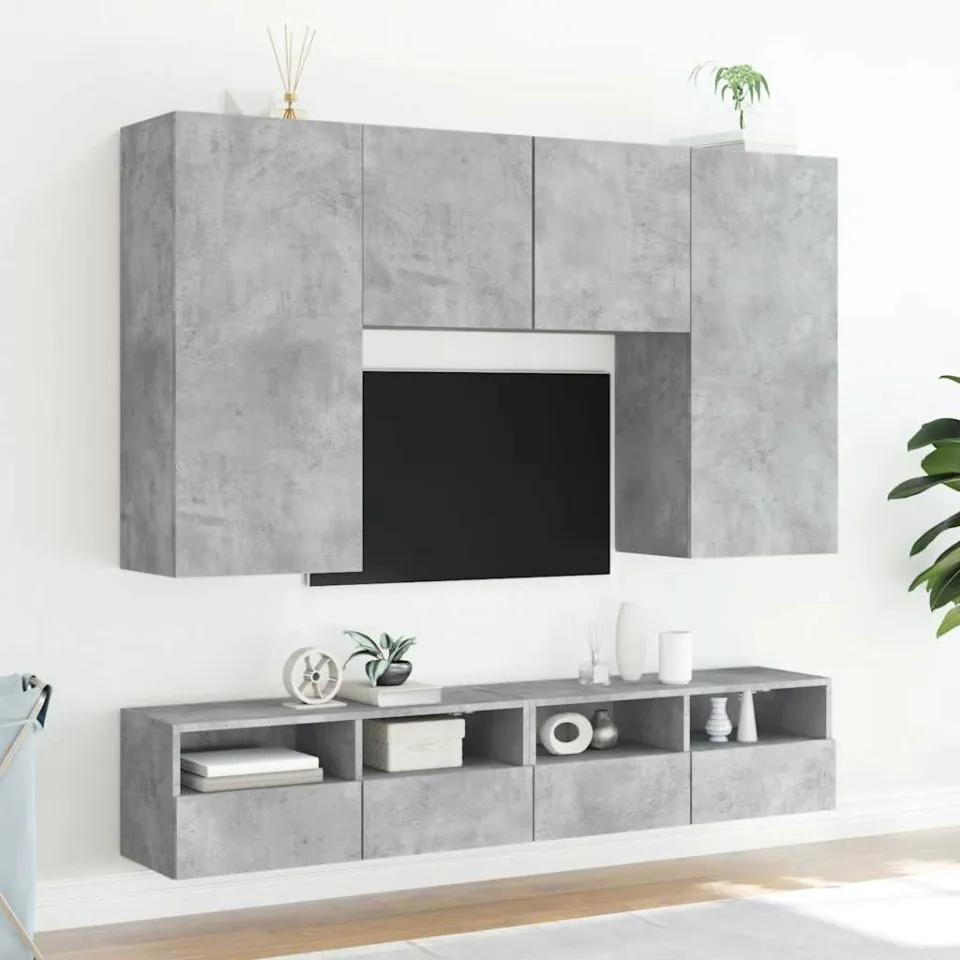 vidaXL Tv-wandmeubels 2 st 100x30x30 cm bewerkt hout betongrijs grijs, foto 4