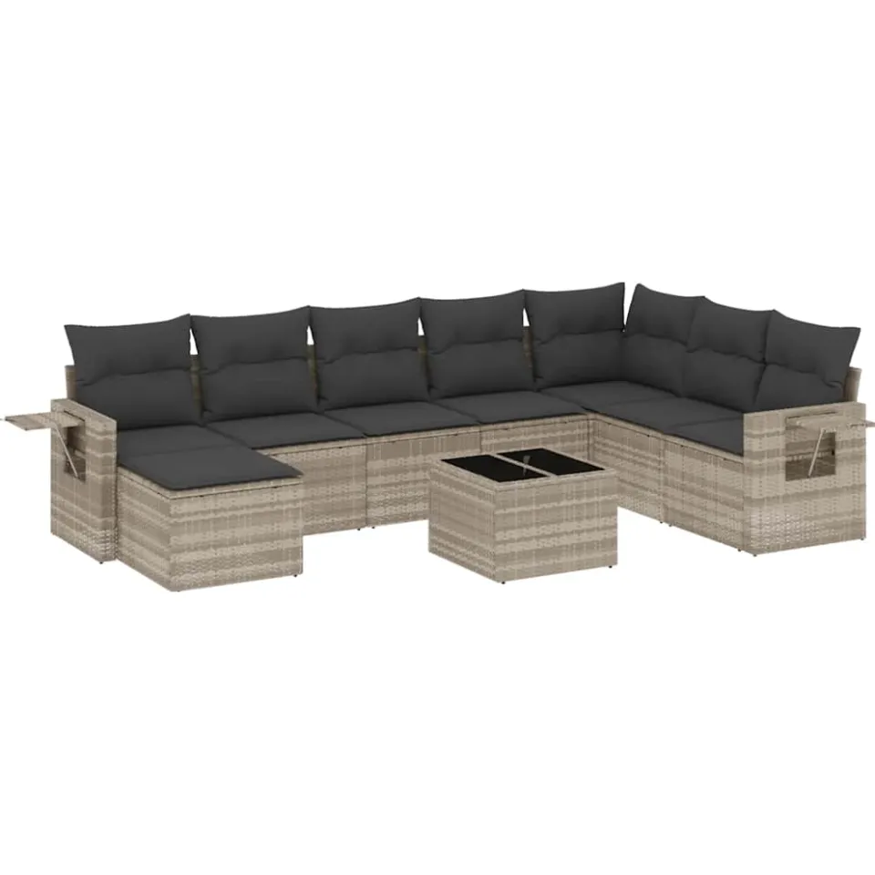 vidaXL 9-delige Loungeset met kussens poly rattan lichtgrijs grijs, foto 3