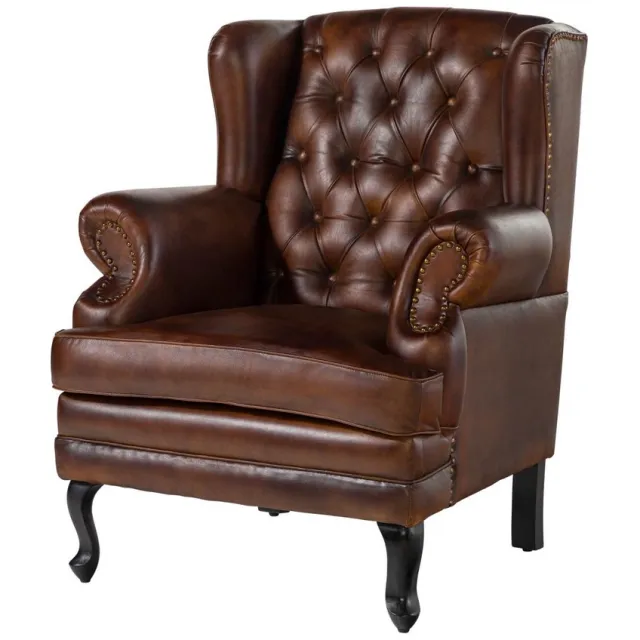 MASSIVMOEBEL24 .DE oorfauteuil CHESTERFIELD #101 bruin echt leer (buffel) 88 x 108 x 80 cm
