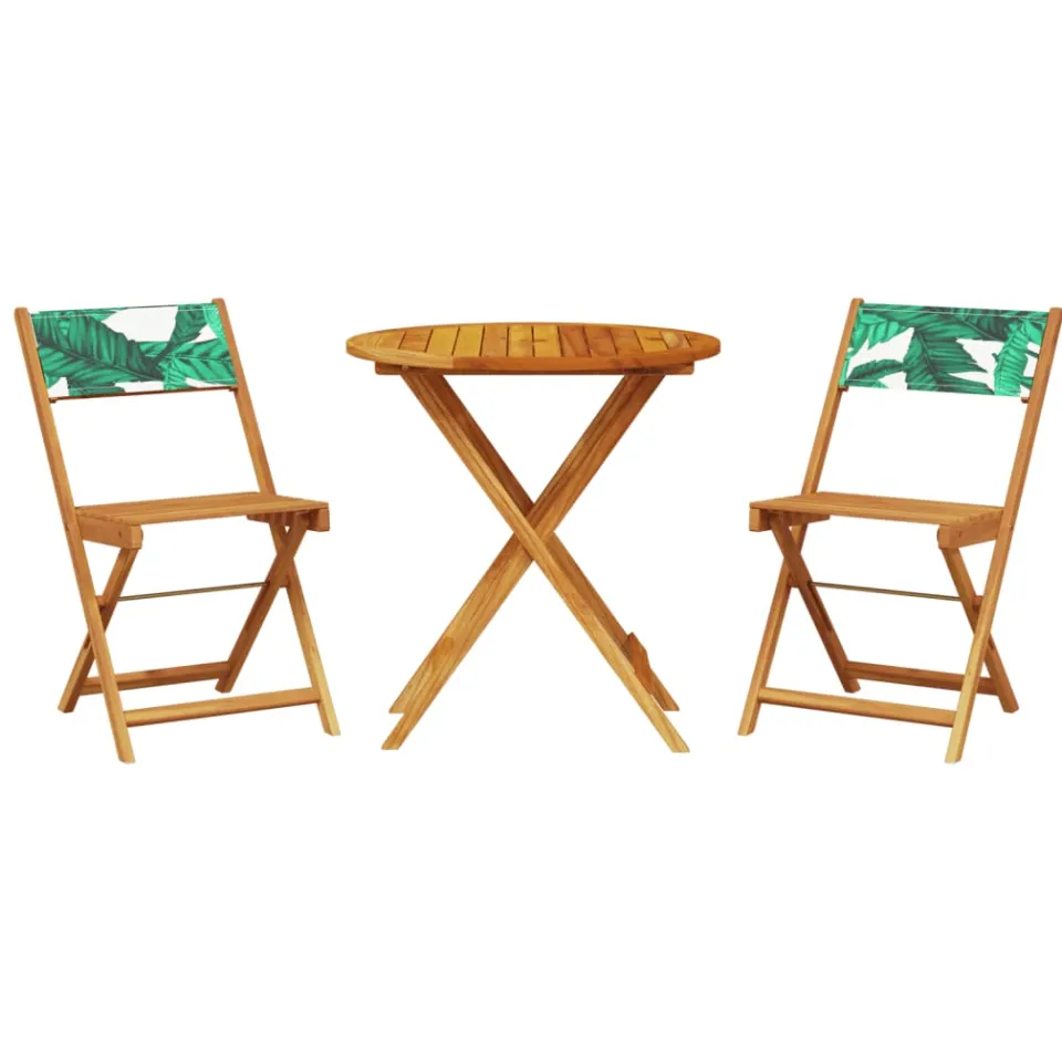 vidaXL 3-delige Bistroset bladpatroon stof en massief hout Groen