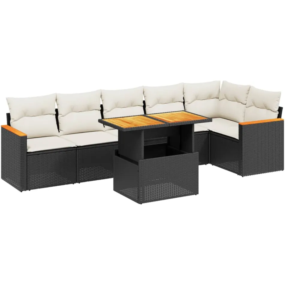 vidaXL 7-delige Loungeset met kussens poly rattan zwart