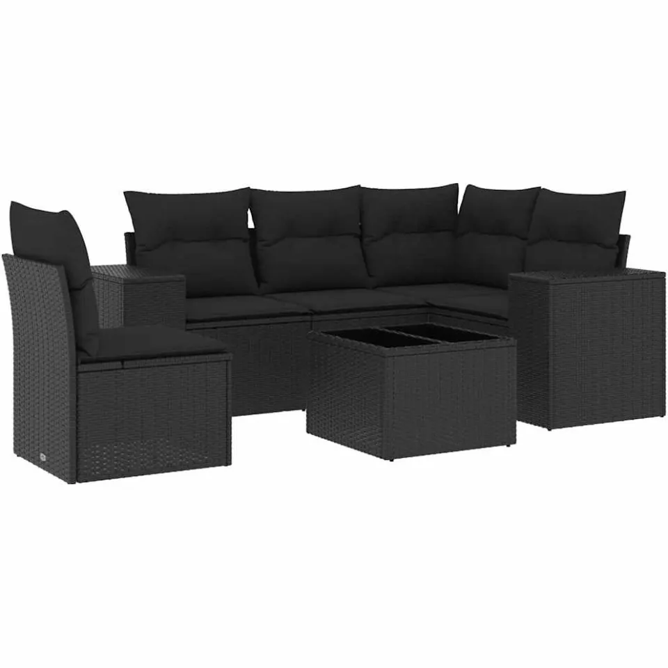 vidaXL 6-delige Loungeset met kussens poly rattan zwart, foto 3
