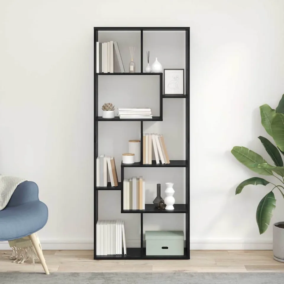vidaXL Boekenkast 8-laags 67 x 25 x 162 cm Bewerkt hout Zwart Eiken, foto 3