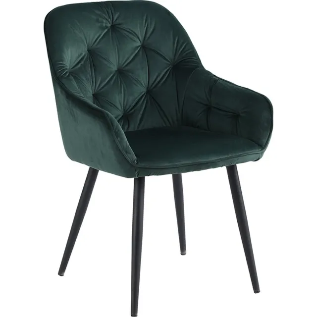 Soof & Tess Soph & Tess - Eetkamerstoel Venezia- Set van 2 - Metalen poten - Velvet stoffering - Modern design - Groene Kleur Groen Knop