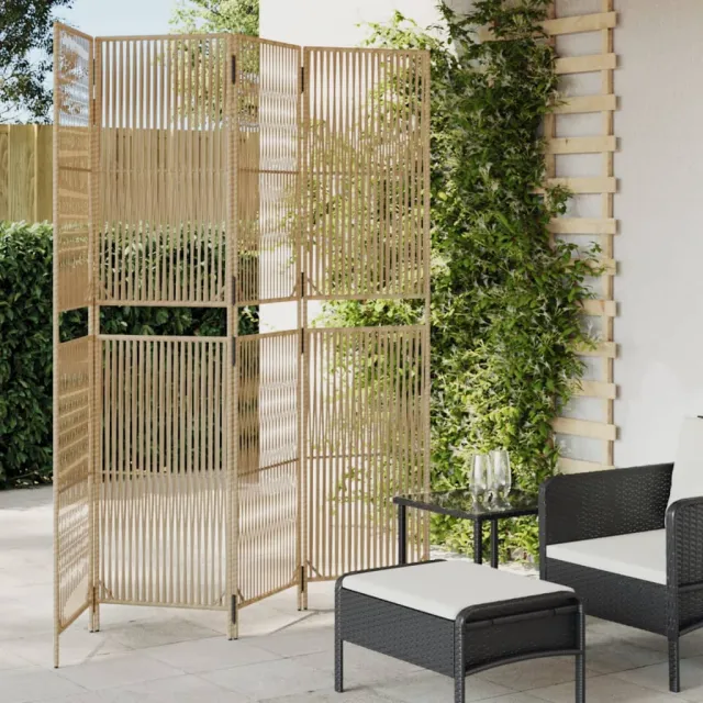 vidaXL Kamerscherm 4 panelen poly rattan beige, foto 2