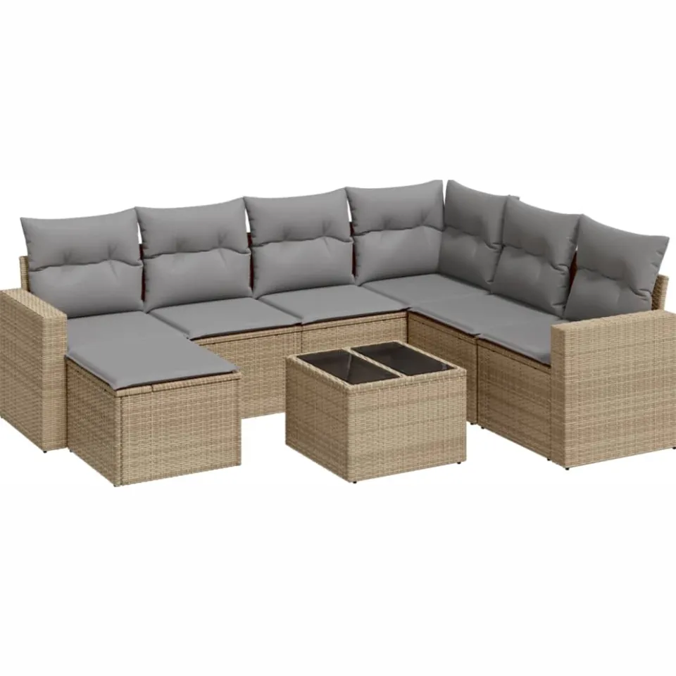 vidaXL 8-delige Loungeset met kussens poly rattan beige, foto 3