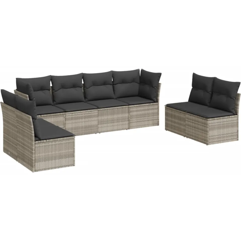 vidaXL 8-delige Loungeset met kussens poly rattan lichtgrijs grijs, foto 3