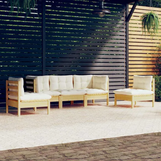 vidaXL 5-delige Loungeset met crèmekleurige kussens massief grenenhout, foto 2