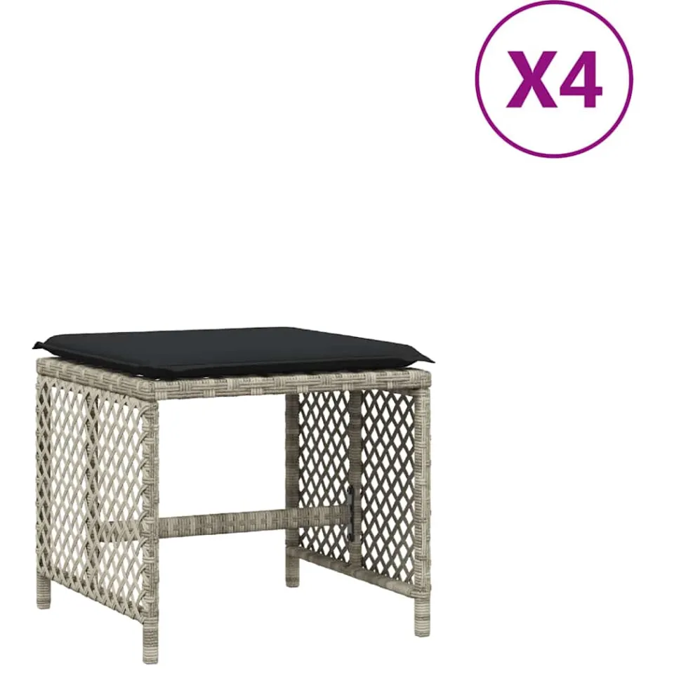 vidaXL Tuinkrukken 4 st met kussens 41x41x36 cm poly rattan lichtgrijs grijs, foto 4
