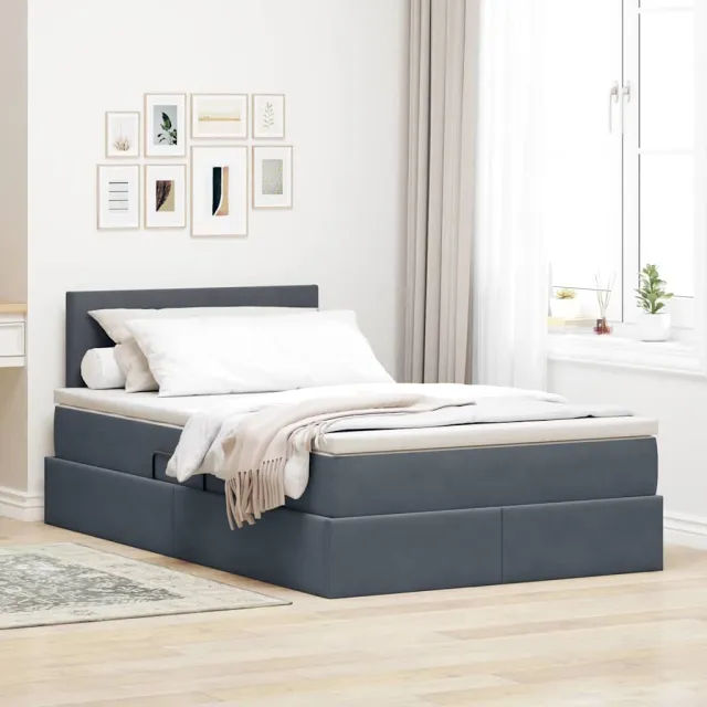 vidaXL LED Opslagbed met Matras Donkergrijs 120 x 200 cm Fluweel