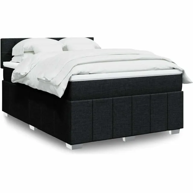 vidaXL Boxspring met matras stof zwart 140x190 cm