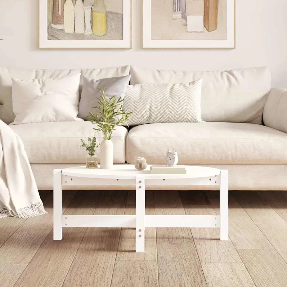 vidaXL Salontafel 87x48x35 cm massief grenenhout wit, foto 3