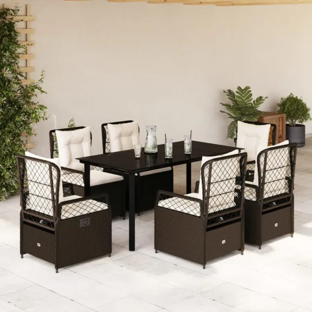 vidaXL 7-delige Tuinset met kussens poly rattan bruin, foto 2