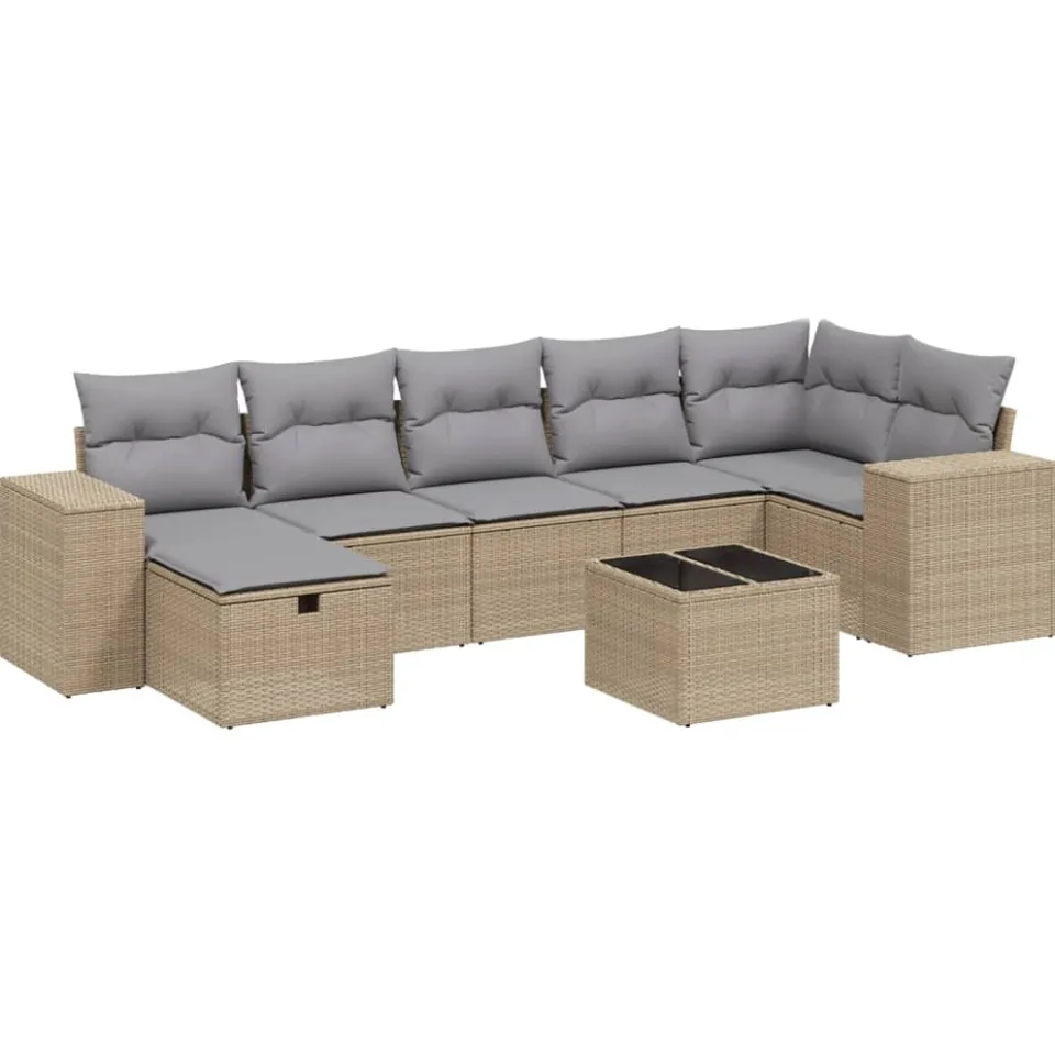 vidaXL 8-delige Loungeset met kussens poly rattan gemengd beige