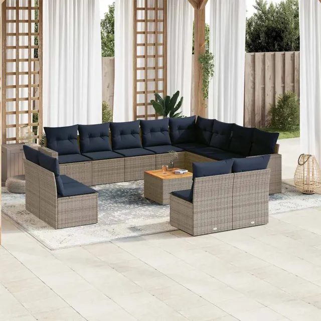 vidaXL 13-delige Loungeset met kussens poly rattan grijs, foto 2