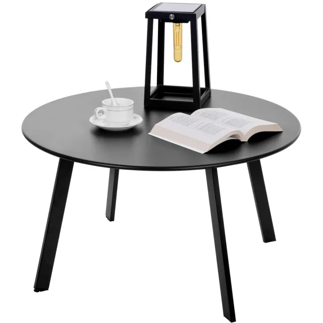 Ibenzoa Moderne Ronde Metalen Bijzettafel met Verstelbare Tafelpoten voor Binnen en Buiten (Zwart, 70 x 40 H cm)