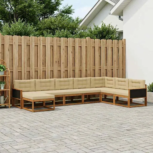 vidaXL Buiten bankenset 8 st 8-zits Natuurlijk en Beige
