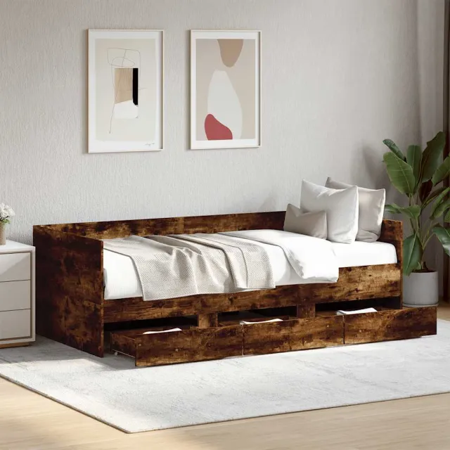 vidaXL Slaapbank met lades zonder matras 90x190 cm gerookt eikenkleur Bruin