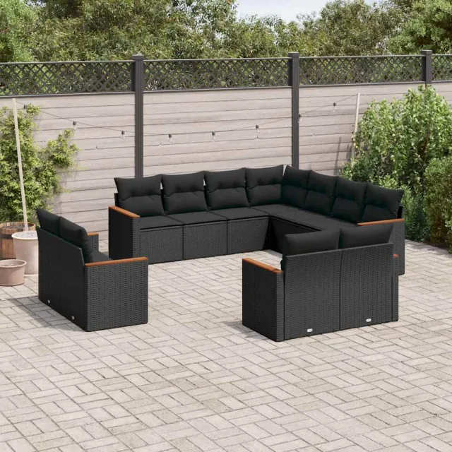 vidaXL 11-delige Loungeset met kussens poly rattan zwart, foto 2