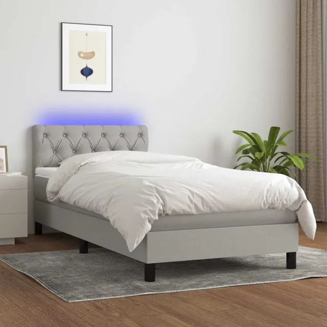 vidaXL Boxspring met matras en LED stof lichtgrijs 80x200 cm grijs