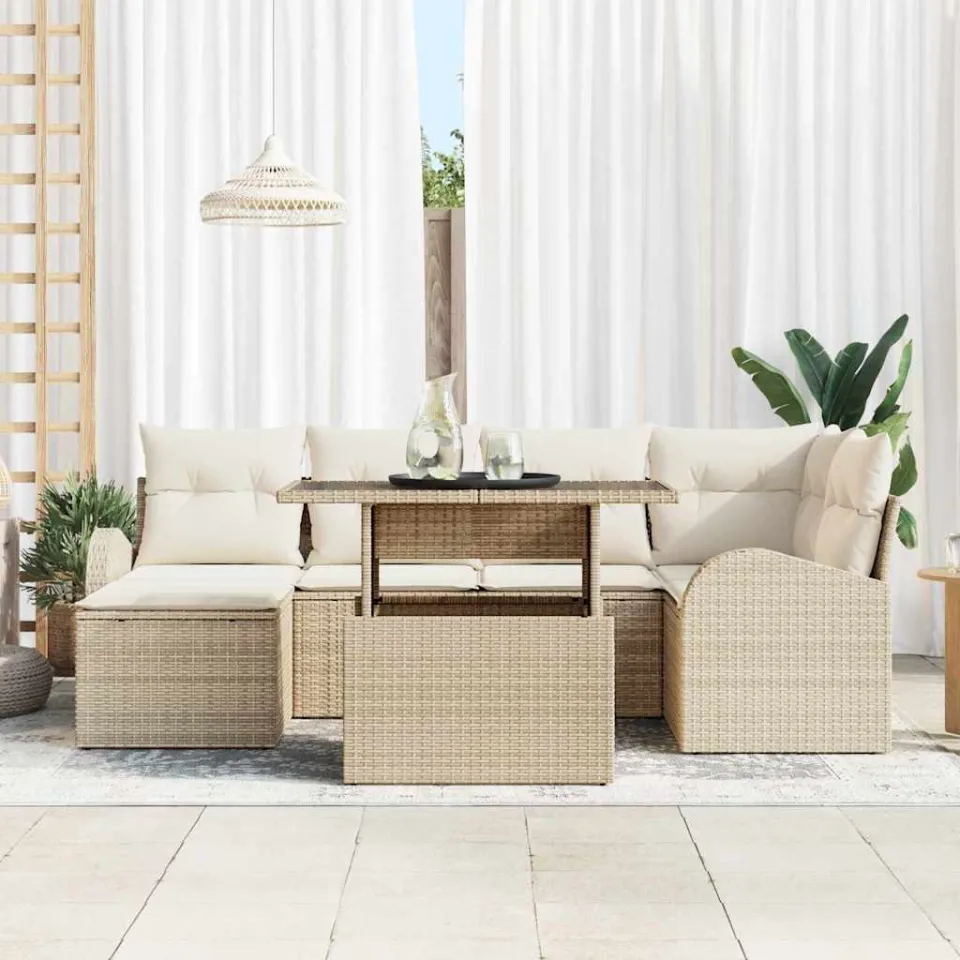 vidaXL Tuin Sofa Set 7 st Beige en Crème poly rattan, foto 3