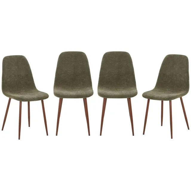 sweeek Set van 4 stoelen met walnootkleurig houtdecor en stof - vera Kaki