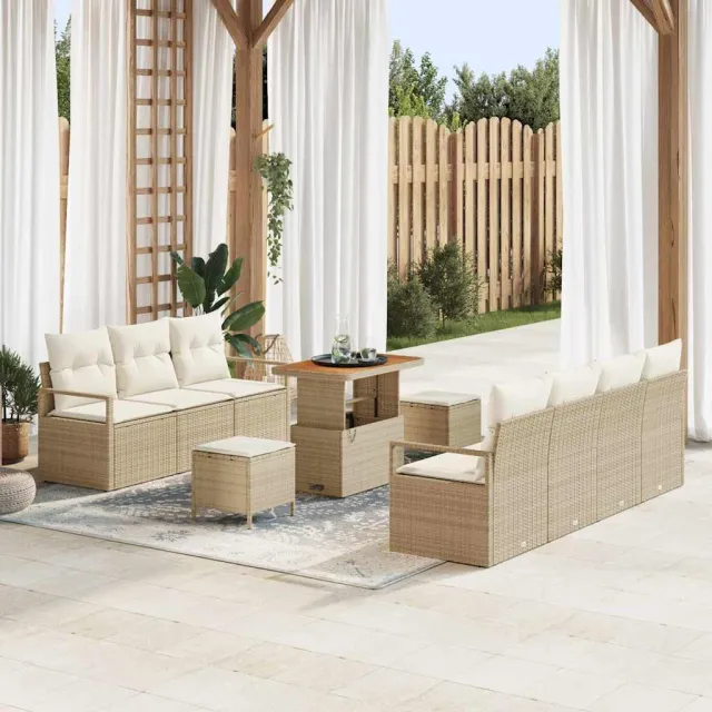 vidaXL Tuinbankenset 10 st Beige poly rattan, foto 2