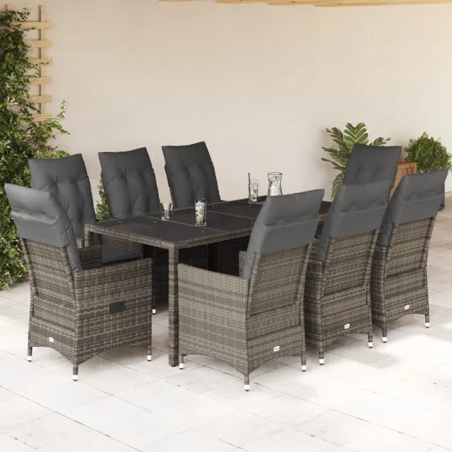 vidaXL 9-delige Tuinset met kussens poly rattan grijs, foto 2