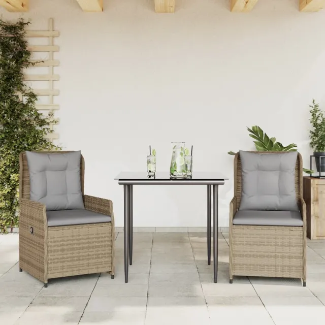 vidaXL 3-delige Tuinset met kussens poly rattan beige, foto 2