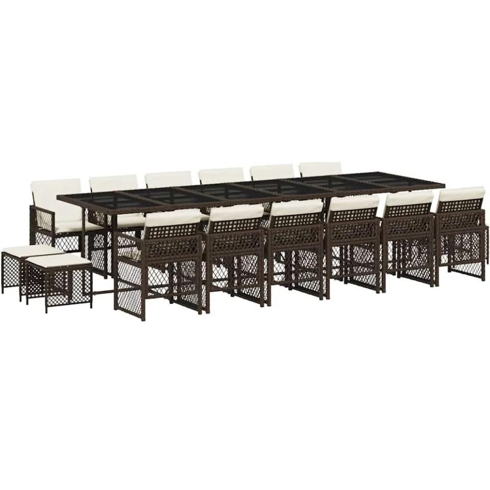 vidaXL 17-delige Tuinset met kussens poly rattan bruin, foto 4