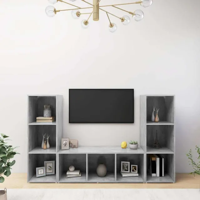 vidaXL Tv-meubelen 3 st 107x35x37 cm bewerkt hout betongrij grijs, foto 2