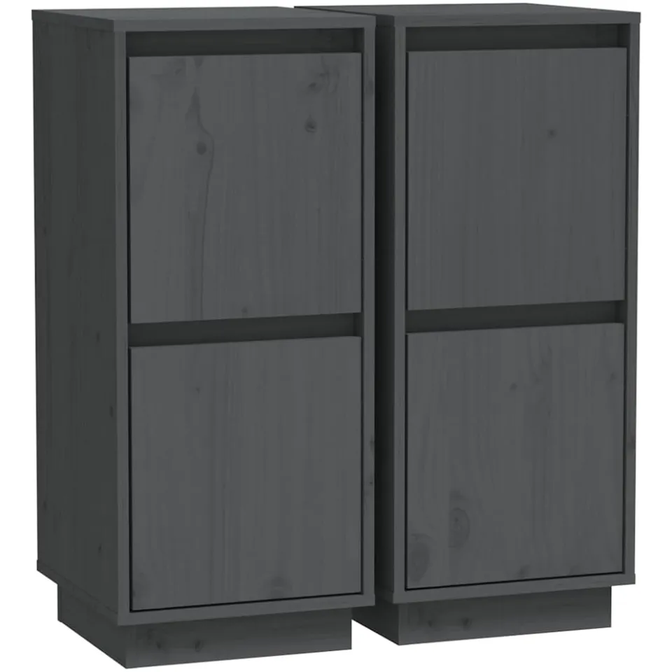 vidaXL Dressoirs 2 st 31,5x34x75 cm massief grenenhout grijs
