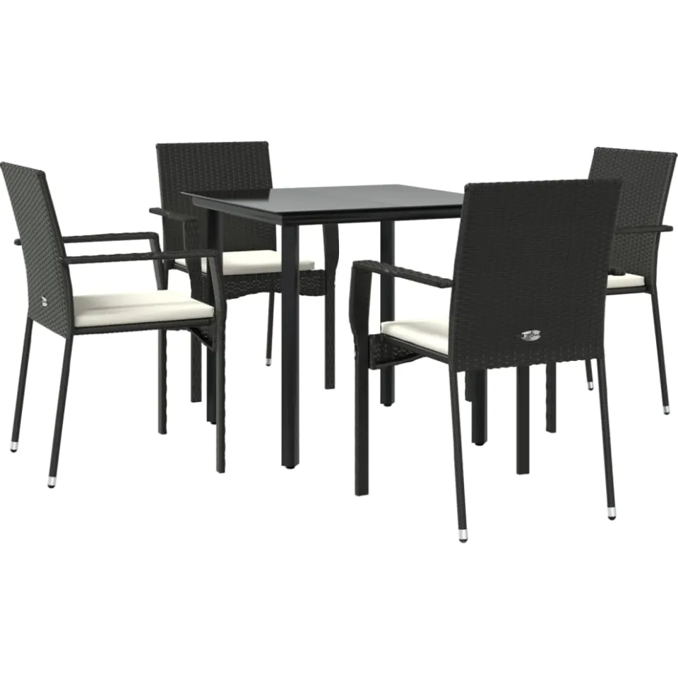vidaXL 5-delige Tuinset met kussens poly rattan zwart