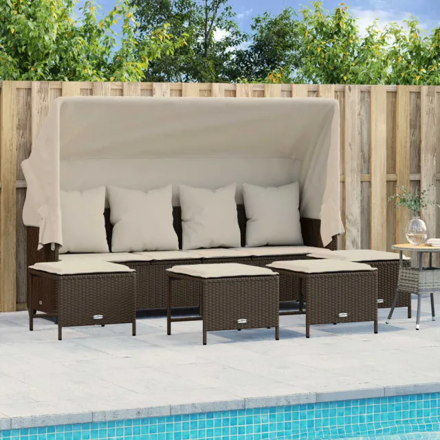 vidaXL 5-delige Loungeset met kussens poly rattan bruin, foto 2