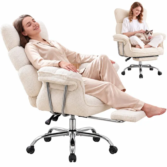 Dowinx Bureaustoel - Ergonomische Gamestoel - Ergonomische Gamestoel - Grote Bureaustoel - Gamestoel met voetsteun - Verstelbare Gamingstoel - Tot 181 kg - Game bureaustoel chair - Teddy fleece - Bureaustoelen - Bureaustoel pocketvering - Wit