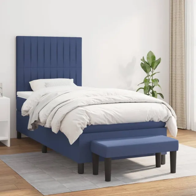 vidaXL Boxspring met matras stof blauw 90x200 cm
