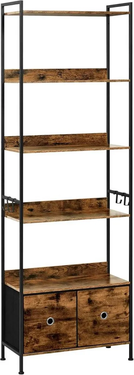 Suredeal Staande - Boekenkast - Planken - 2 lade - Metalen - 63x30x187 cm - Licht eiken